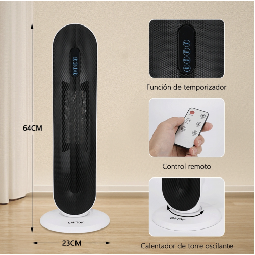 Calefactor Eléctrico Portátil 1500w con diseño moderno y compacto. Incluye control remoto, función de temporizador y pantalla digital venta al por mayor NF02