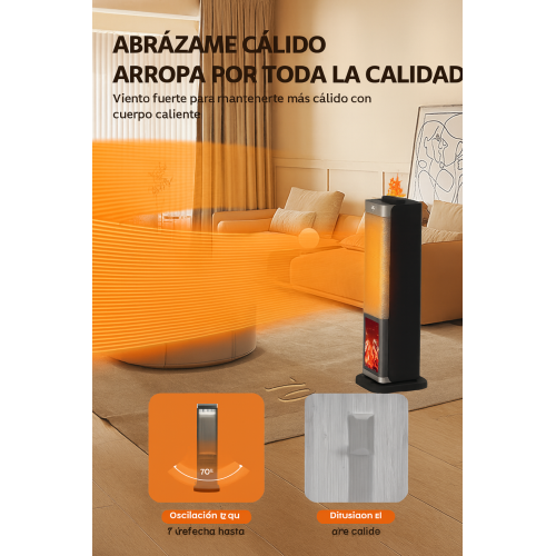 Calefactor eléctrico de torre con diseño moderno y efecto chimenea decorativo. Cuenta con tecnología de calefacción rápida, distribución uniforme del calor y sistema de seguridad venta al por mayor NF04