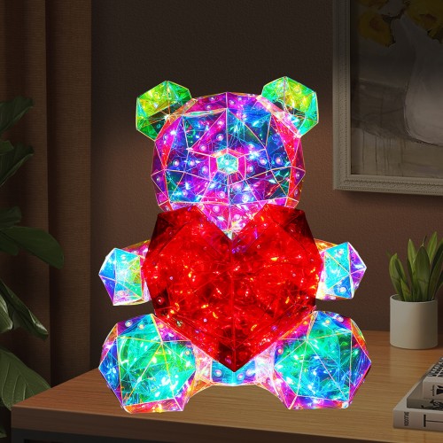  Oso iluminado  brillante Holograma de PVC hermoso arco  iris LED lámpara de mesa decoración Regalo único 25cm de 18.8*20.6*25CM SDD1243