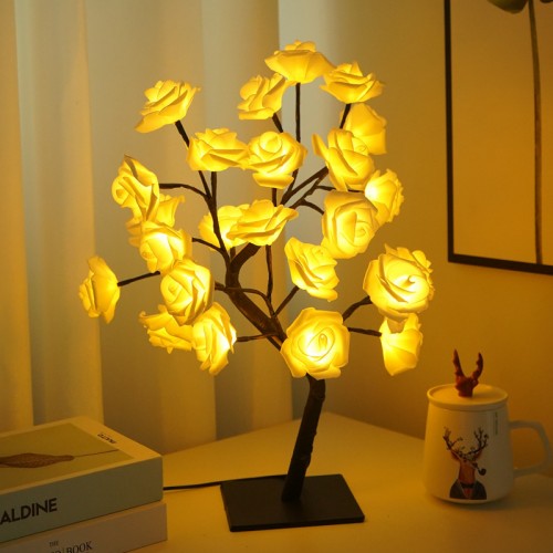  Luz  Decorativa De Noche,De Árbol De  Flor De ROSA BLANCA Led, Simulación,de 45cm con 24 leds,de  usb SDD196 