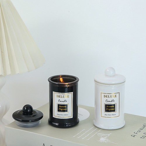 Tarro de té pequeño en blanco y negro Vela perfumada de cera de soja Sala de estar Dormitorio Fragancia Adornos decorativos XX424