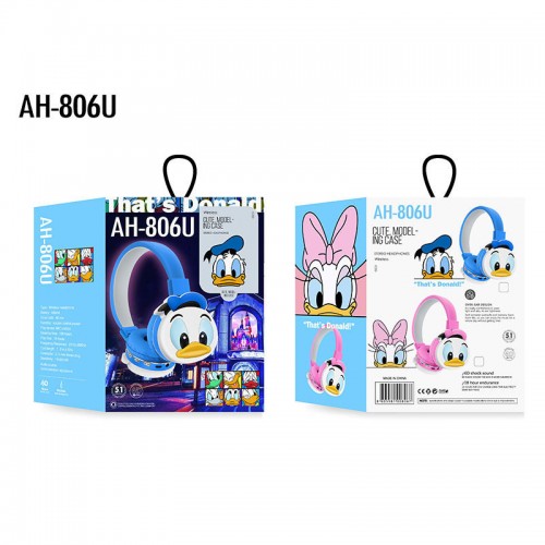 auriculares estéreo Bluetooth simples y lindos con imagen del Pato Donald de dibujos animados montados en la cabeza FR-4005 