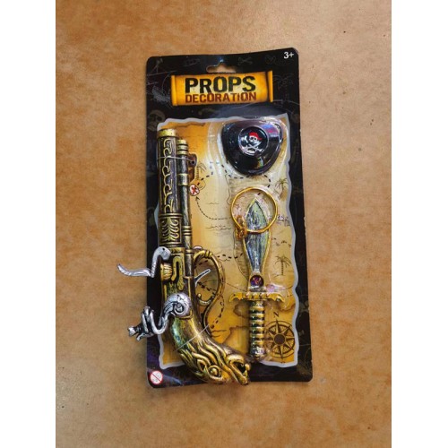 Accesorios de armas piratas para Halloween,  cuchillo y  pistola pirata, parche y arete pirata. WS32