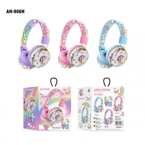 Auriculares Bluetooth con dibujos de unicornios para niños que aprenden plegables inalámbricos montados en la cabeza XR-4021 