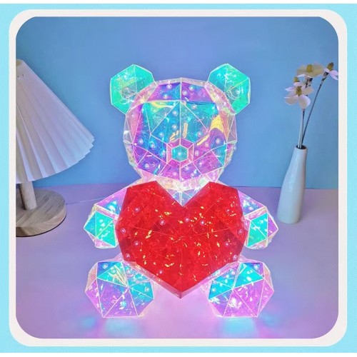 Oso iluminado  brillante Holograma de PVC hermoso arco  iris LED lámpara de mesa decoración Regalo único  40cm DE 29*30*40 CM SDD1242