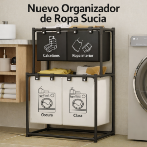 Organizador de ropa sucia plegable de 2 niveles con cestas de separación venta por mayoreo P-11524