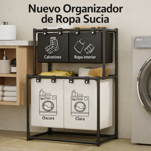 Organizador de ropa sucia plegable de 2 niveles con cestas de separación venta por mayoreo P-11524