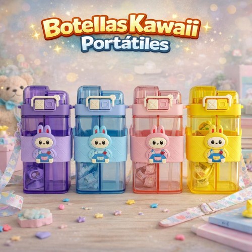Botella Infantil Kawaii con Compartimentos y Correa – Venta por Mayoreo P-11644 Botella Infantil Kawaii con Compartimentos y Correa – Venta por Mayoreo P-11644