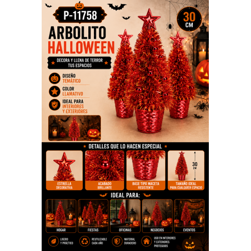 Arbolito Decorativo de Halloween Rojo con Estrella 30 cm