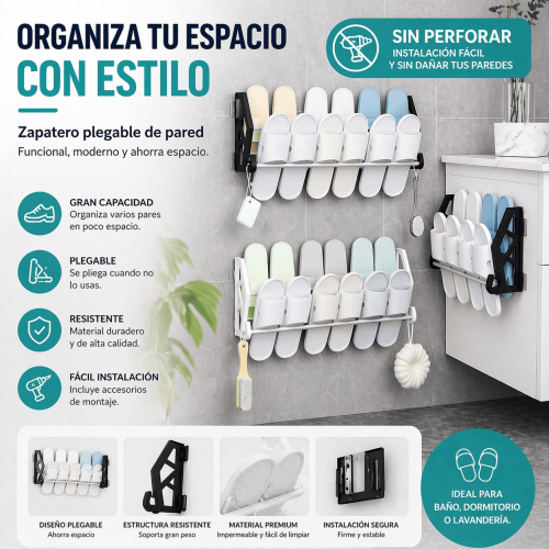 Zapatero Plegable de Pared Multifuncional Organizador de Calzado por Mayoreo