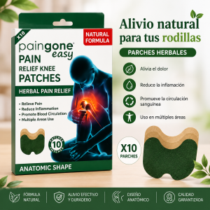 Caja con 10 parches para rodilla para cuidado personal y venta por mayoreo.