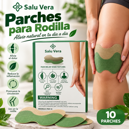 Parches para rodilla con 10 piezas y diseño anatómico, ideal para uso localizado en la zona de la rodilla. Venta por mayoreo