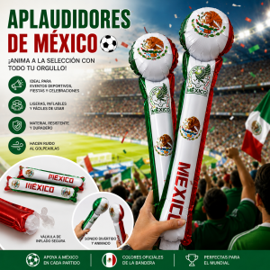 Par de aplaudidores inflables con diseño de México ideales para Mundial 2026. Venta por mayoreo