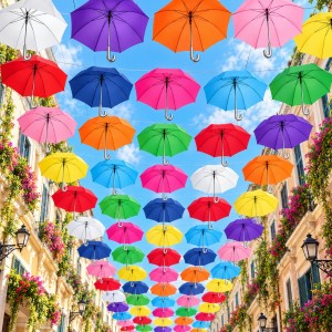 Paraguas sombrilla de colores de una tela ideal para decorar calles o plaza comercial