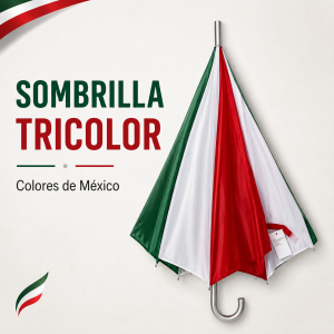 Paraguas tricolor con diseño en verde, blanco y rojo 93cm diametro , ideal para celebraciones, eventos patrios. Mayoreo