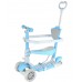 Patín scooter infantil premium 3 en 1 con asiento desmontable, canastilla y manubrio ajustable, diseño plegable, ideal para niños pequeños. Colores azul, rosa y verde. Venta por mayoreo 