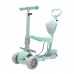 Patín scooter infantil premium 3 en 1 con asiento desmontable, canastilla y manubrio ajustable, diseño plegable, ideal para niños pequeños. Colores azul, rosa y verde. Venta por mayoreo 