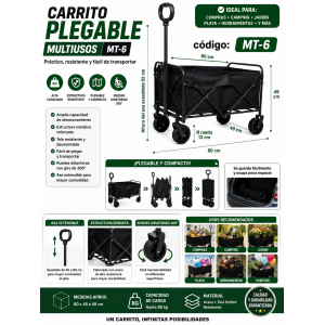Carrito Plegable Multiusos MT-6 con Estructura de Acero y Ruedas Giratorias 360°