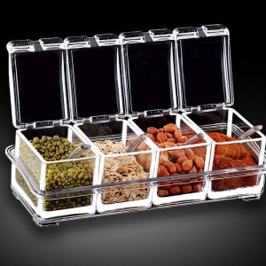 Caja con 4 especieros de condimentos transparente multifuncionales para cocina venta al por mayor. 3734