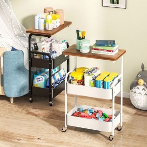 Carrito organizador de 2 niveles con rueda y mesita. Ideal para cocina, hogar o negocio. Práctico y funcional. Venta por mayoreo