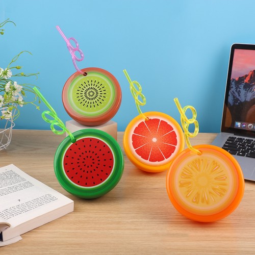 Taza, vaso para bebida fría para niños, taza creativa de plástico con forma de fruta de dibujos animados