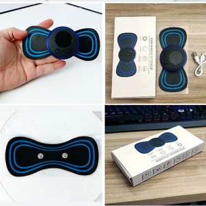 Mini masajeador tipo mariposa con electroestimulación, recargable por USB, ideal para cuello, espalda o piernas, modelo 16529, venta por mayoreo
