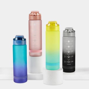 Botella Deportiva Motivacional 1L Cilindro con Tapa Antiderrame y Diseño Degradado  Venta por Mayoreo