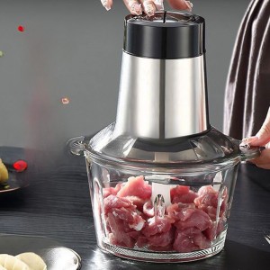 Procesador de alimentos multifuncional de 2 L con 3 cuchillas de acero inoxidable y recipiente de vidrio. Ideal para picar carne, frutas, verduras, hielo, frutos secos y más. Venta al por mayor
