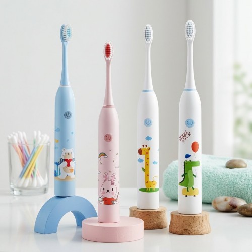 Cepillo dental eléctrico con diseños infantiles y colores surtidos, ideal para complementar la rutina diaria de higiene bucal. Venta por mayoreo Cepillo dental eléctrico con diseños infantiles y colores surtidos, ideal para complementar la rutina diaria de higiene bucal. Venta por mayoreo