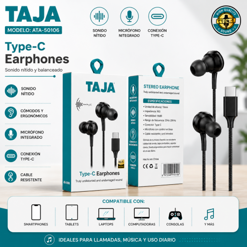 Audífonos Type-C ATA-50106 con Micrófono Audífonos Type-C ATA-50106 con Micrófono