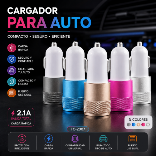 Cargador para Auto TC-2007 Colores Surtidos