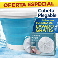 Cubeta plegable portátil de 10 Litros ideal para lavado de ropa ligera, incluye turbina de lavado eléctrica tipo “Turbine Wash” para una limpieza más eficiente.. Venta por mayoreo