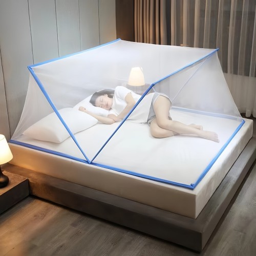 Mosquitero plegable para cama tamaño grande 190×160×80 cm, estructura tipo casita con varillas, fácil de usar y guardar, modelo RS-268, venta por mayoreo