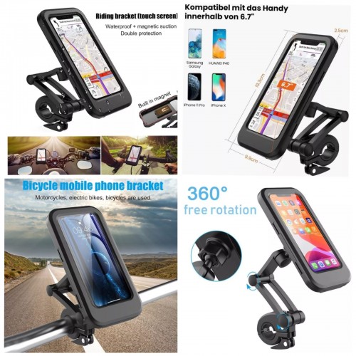 Soporte para celular de bicicleta impermeable con rotación 360° para manubrio compatible con smartphones hasta 6.7 pulgadas RS-345