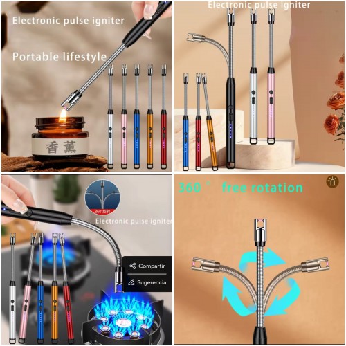 Encendedor eléctrico recargable USB con cuello flexible 360ª colores variados, venta por mayoreo RSD-210