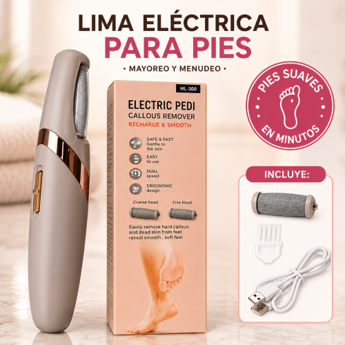 Limador eléctrico de callos con carga USB y dos cabezales. Ideal para el cuidado de los pies. Venta por mayoreo