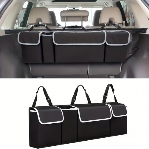 Organizador de cajuela para auto, plegable y colgante, con 3 compartimentos y correas ajustables, material resistente e impermeable, 90×25×12 cm, modelo RSD-338, venta por mayoreo
