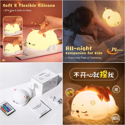 Lámpara Kawaii Gato silicona suave y flexible, luz de compañía para dormir, decorar el cuarto. venta por mayoreo RSD-448 