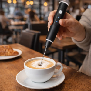 Batidor eléctrico portátil 2 en 1 ideal para espumar leche, batir huevos y mezclar bebidas, cabezales intercambiables, diseño compacto y fácil de usar. Venta por mayoreo RSD-464.