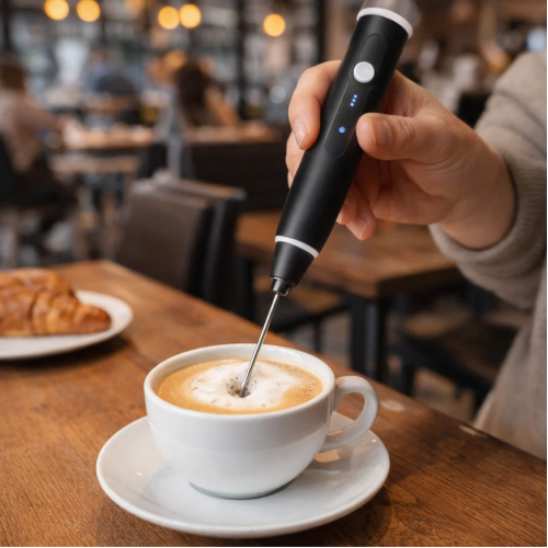 Batidor eléctrico portátil 2 en 1 ideal para espumar leche, batir huevos y mezclar bebidas, cabezales intercambiables, diseño compacto y fácil de usar. Venta por mayoreo RSD-464.