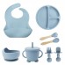 Set de alimentación para bebé de silicona con 8 piezas plato, taza, babero y cubiertos, ideal para iniciar la alimentación, suave y fácil de limpiar. Diseño antiderrames y colores variados. Venta por mayoreo RSD-472