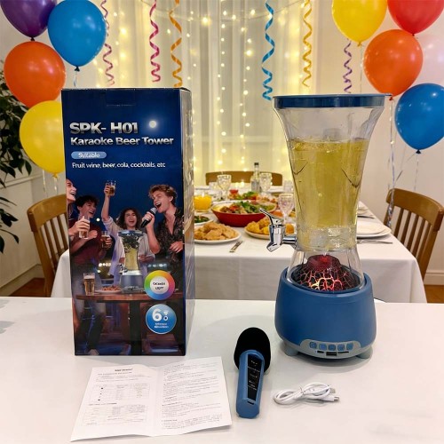 Dispensador de bebida con bocina karaoke, ideal para fiestas y reuniones, diseño llamativo y funcional. Venta por mayoreo RSD-475
