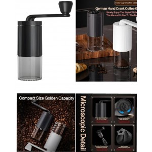 Molino de café manual portátil con ajuste de molienda. Ideal para preparar café fresco en casa o viaje. Venta por mayoreo