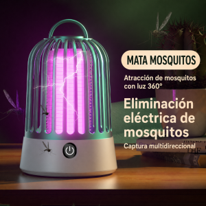 Lámpara antimosquitos portátil con luz UV, diseño compacto y asa superior para uso práctico. Venta por mayoreo