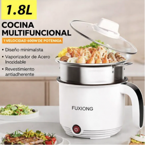 Olla vaporizadora eléctrica de 1.8L ideal para cocinar alimentos de forma práctica. Diseño compacto y funcional. Venta por mayoreo RSD-490