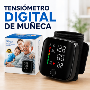 Tensiómetro digital de muñeca con medición automática y memoria de lecturas. Ideal para monitorear la presión arterial. Recargable USB. Venta por mayoreo