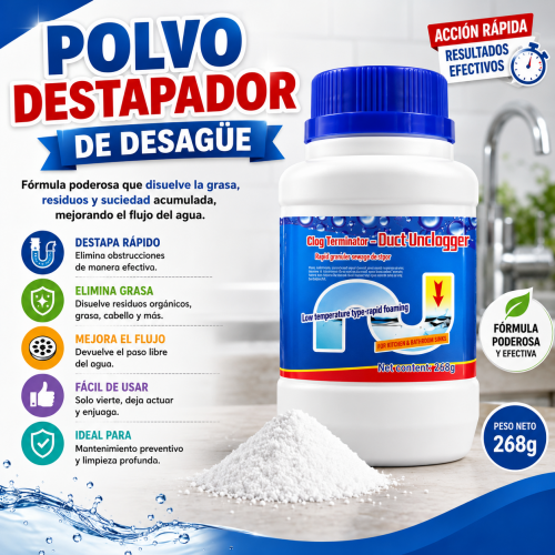Destapacaños en polvo para eliminar obstrucciones en tuberías de baño y cocina. Venta por mayoreo Destapacaños en polvo para eliminar obstrucciones en tuberías de baño y cocina. Venta por mayoreo