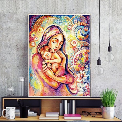 Juego de pintura de diamantes 5D Mother and Little Angel 40*30CM RU1001