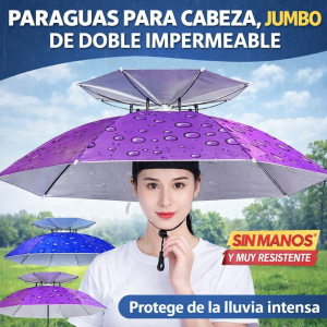 Paraguas para cabeza tipo jumbo, doble capa impermeable, diseño ventilado que mantiene fresco bajo el sol. Ideal para trabajo exterior. Venta por mayoreo modelo S-4M
