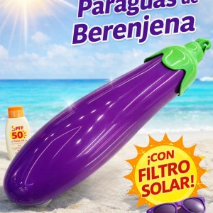 Paraguas modelo berenjena de apertura manual, repelente al agua y protección con filtro solar, portátil, ideal para lluvia y sol en uso diario. Venta por mayoreo S-90B